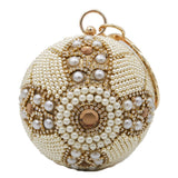 Borsa bracciale, con perle e strass, munita di catena